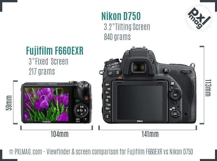 Fujifilm F660EXR vs Nikon D750 Screen and Viewfinder comparison