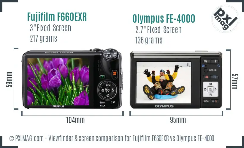 Fujifilm F660EXR vs Olympus FE-4000 Screen and Viewfinder comparison