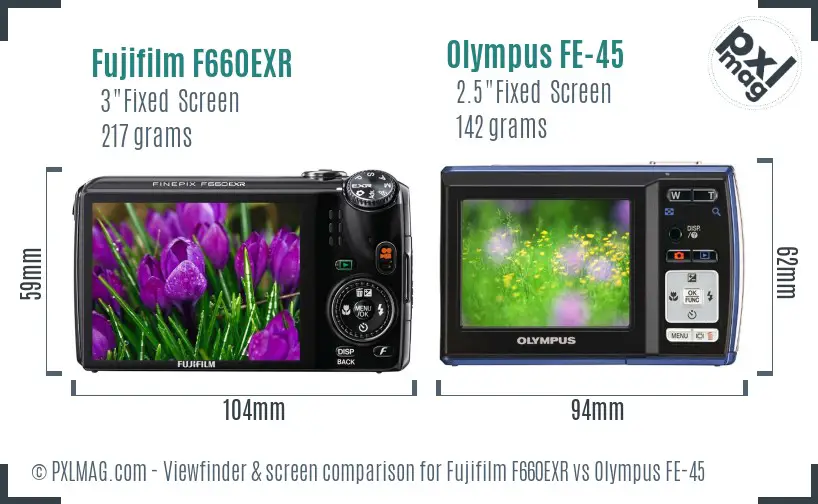 Fujifilm F660EXR vs Olympus FE-45 Screen and Viewfinder comparison Fujifilm F660EXR vs Olympus FE-45 Screen and Viewfinder comparison