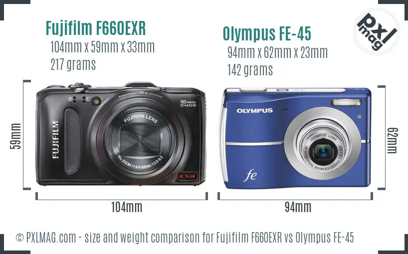 Fujifilm F660EXR vs Olympus FE-45 size comparison Fujifilm F660EXR vs Olympus FE-45 size comparison