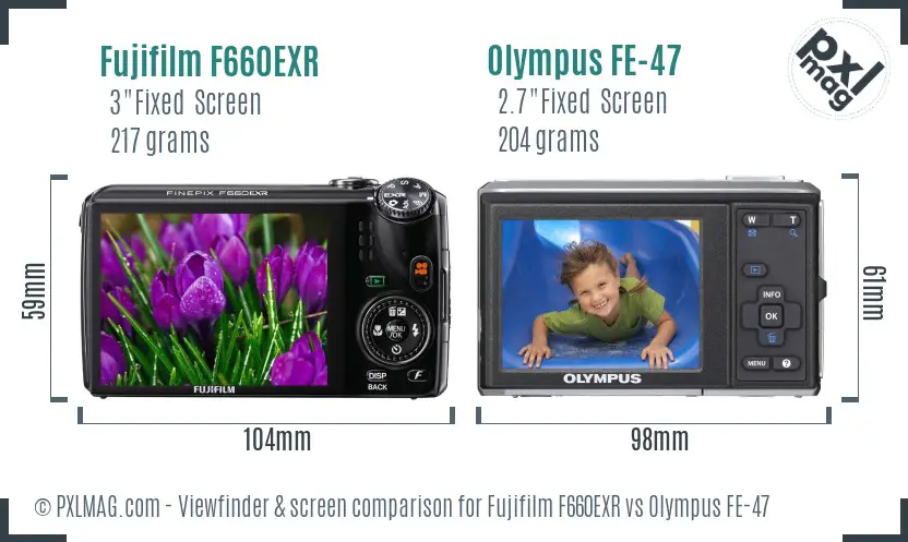 Fujifilm F660EXR vs Olympus FE-47 Screen and Viewfinder comparison