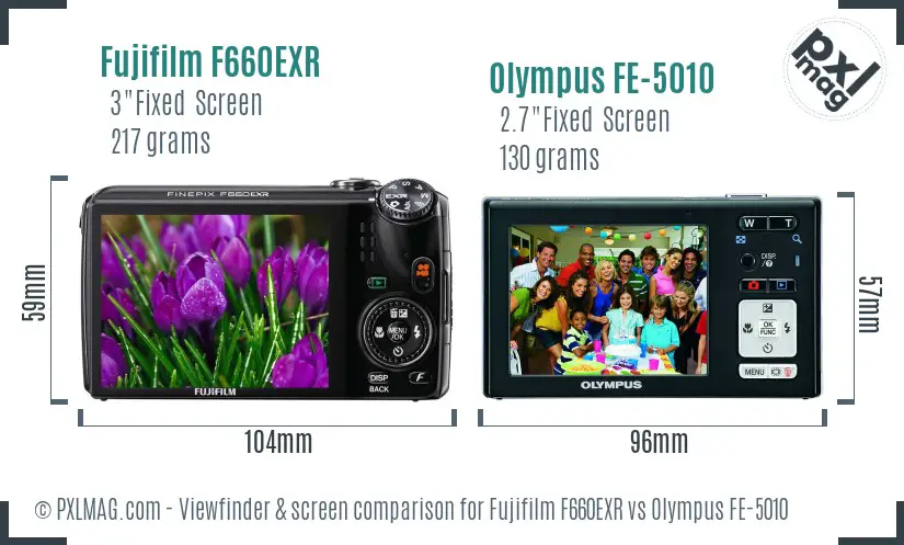 Fujifilm F660EXR vs Olympus FE-5010 Screen and Viewfinder comparison