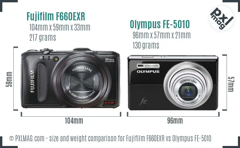Fujifilm F660EXR vs Olympus FE-5010 size comparison