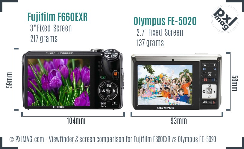 Fujifilm F660EXR vs Olympus FE-5020 Screen and Viewfinder comparison