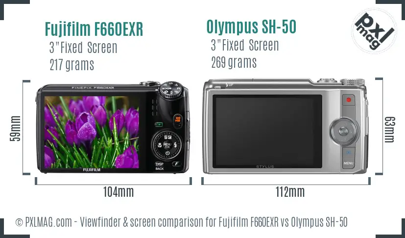 Fujifilm F660EXR vs Olympus SH-50 Screen and Viewfinder comparison