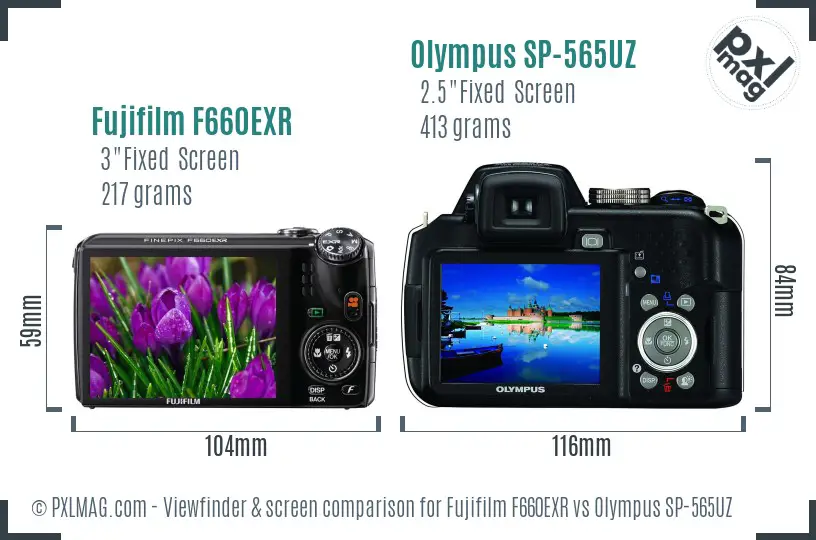 Fujifilm F660EXR vs Olympus SP-565UZ Screen and Viewfinder comparison
