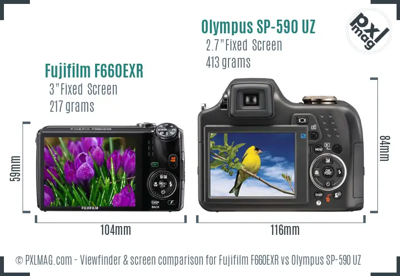 Fujifilm F660EXR vs Olympus SP-590 UZ Screen and Viewfinder comparison