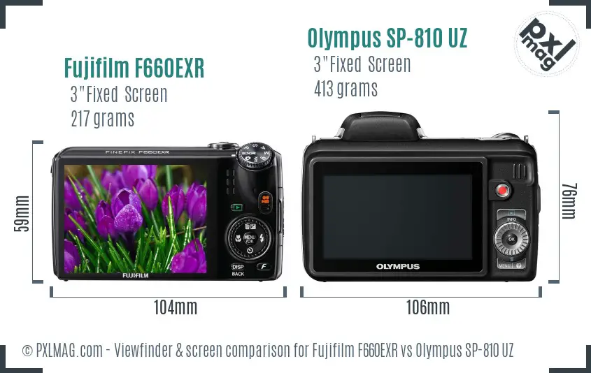 Fujifilm F660EXR vs Olympus SP-810 UZ Screen and Viewfinder comparison Fujifilm F660EXR vs Olympus SP-810 UZ Screen and Viewfinder comparison