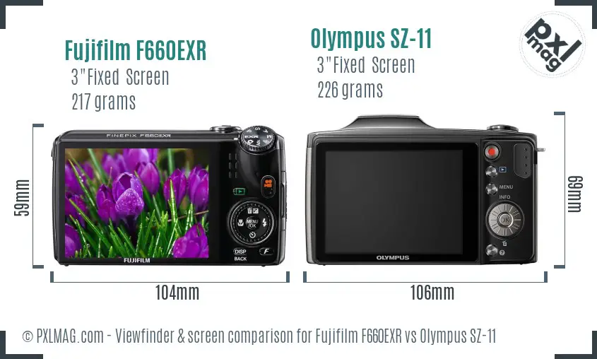 Fujifilm F660EXR vs Olympus SZ-11 Screen and Viewfinder comparison