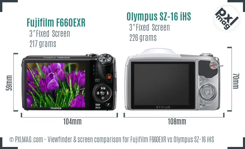 Fujifilm F660EXR vs Olympus SZ-16 iHS Screen and Viewfinder comparison