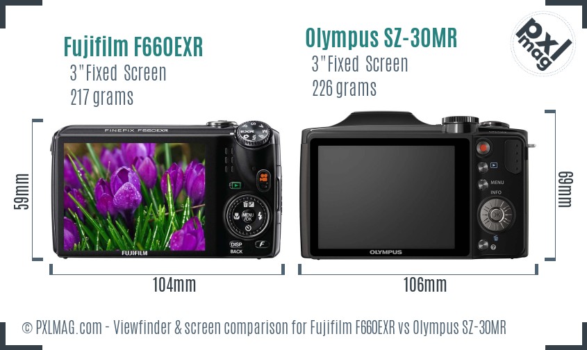 Fujifilm F660EXR vs Olympus SZ-30MR Screen and Viewfinder comparison
