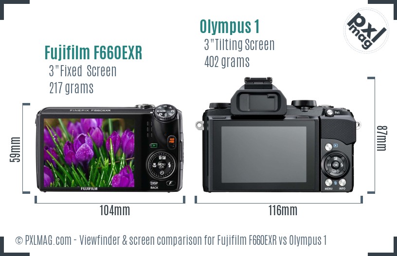 Fujifilm F660EXR vs Olympus 1 Screen and Viewfinder comparison
