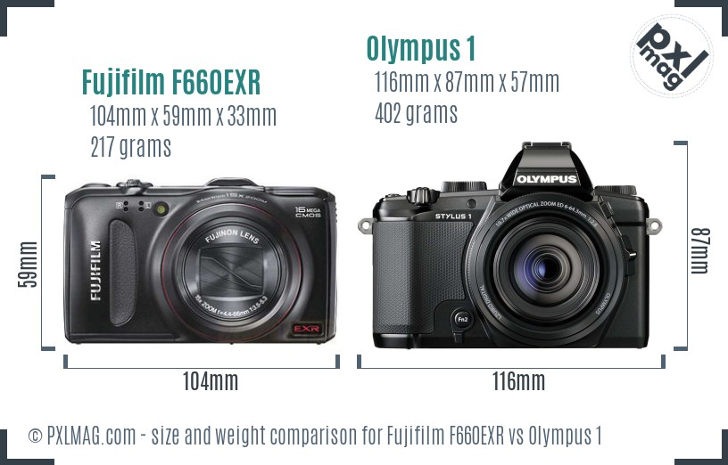 Fujifilm F660EXR vs Olympus 1 size comparison Fujifilm F660EXR vs Olympus 1 size comparison
