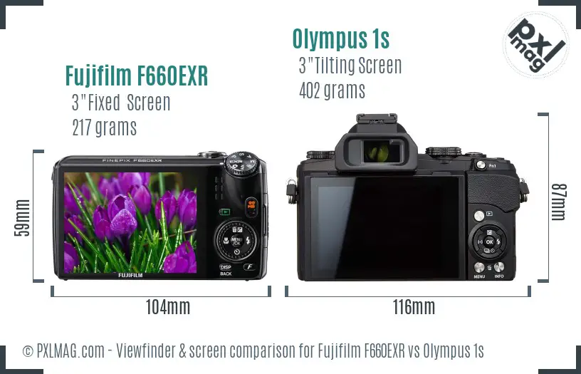 Fujifilm F660EXR vs Olympus 1s Screen and Viewfinder comparison