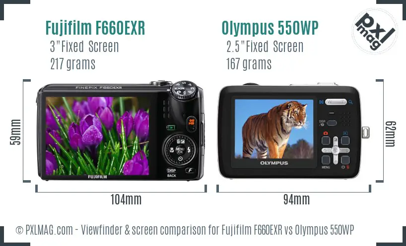 Fujifilm F660EXR vs Olympus 550WP Screen and Viewfinder comparison