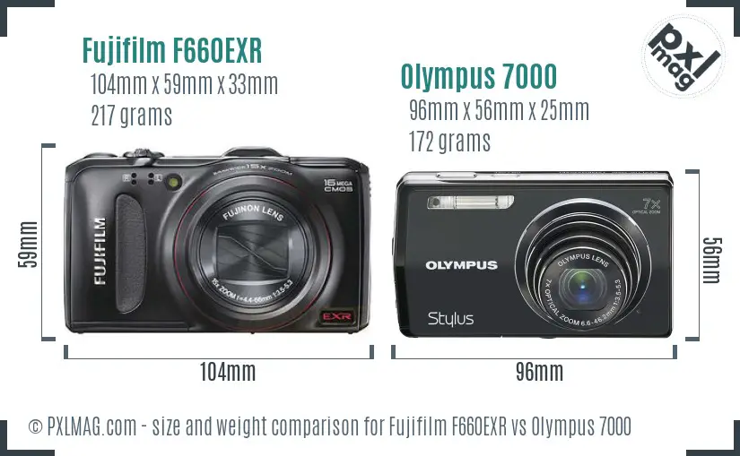 Fujifilm F660EXR vs Olympus 7000 size comparison Fujifilm F660EXR vs Olympus 7000 size comparison