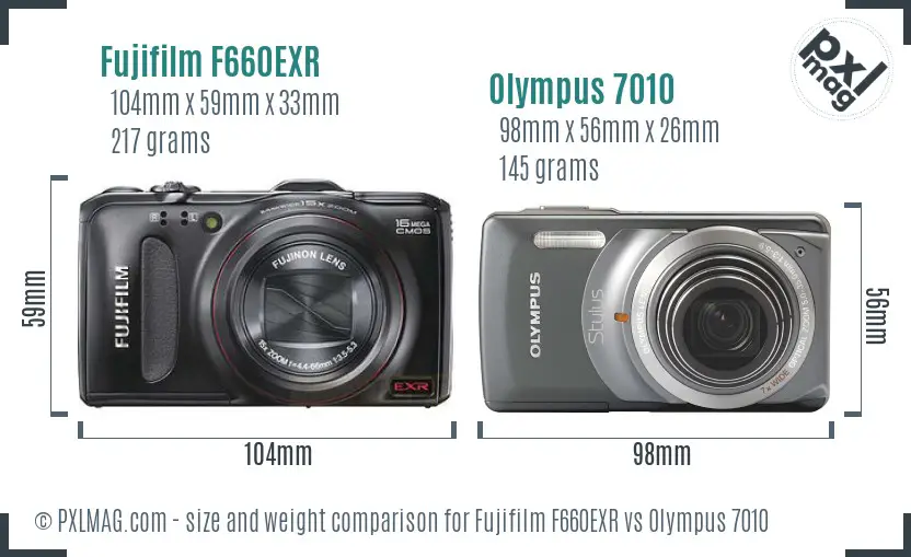 Fujifilm F660EXR vs Olympus 7010 size comparison Fujifilm F660EXR vs Olympus 7010 size comparison