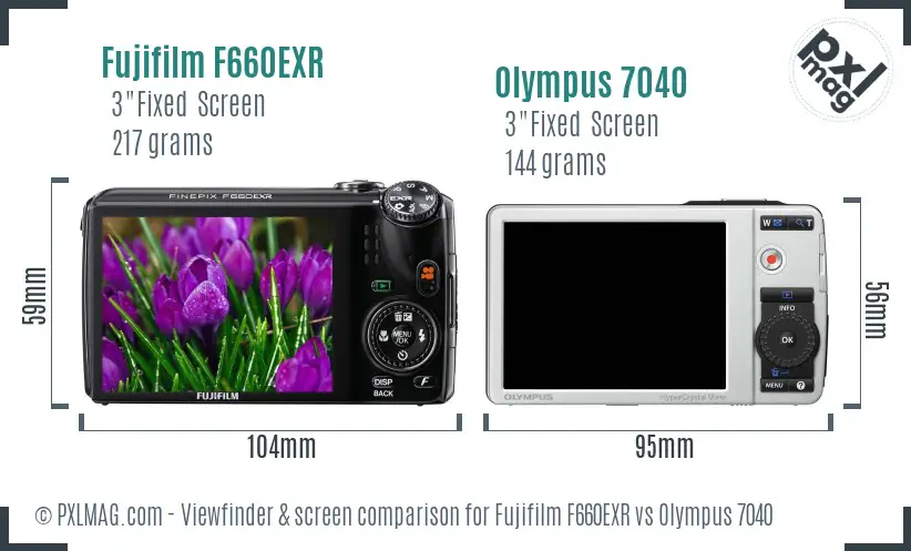 Fujifilm F660EXR vs Olympus 7040 Screen and Viewfinder comparison Fujifilm F660EXR vs Olympus 7040 Screen and Viewfinder comparison