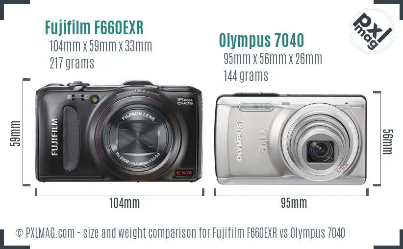 Fujifilm F660EXR vs Olympus 7040 size comparison Fujifilm F660EXR vs Olympus 7040 size comparison