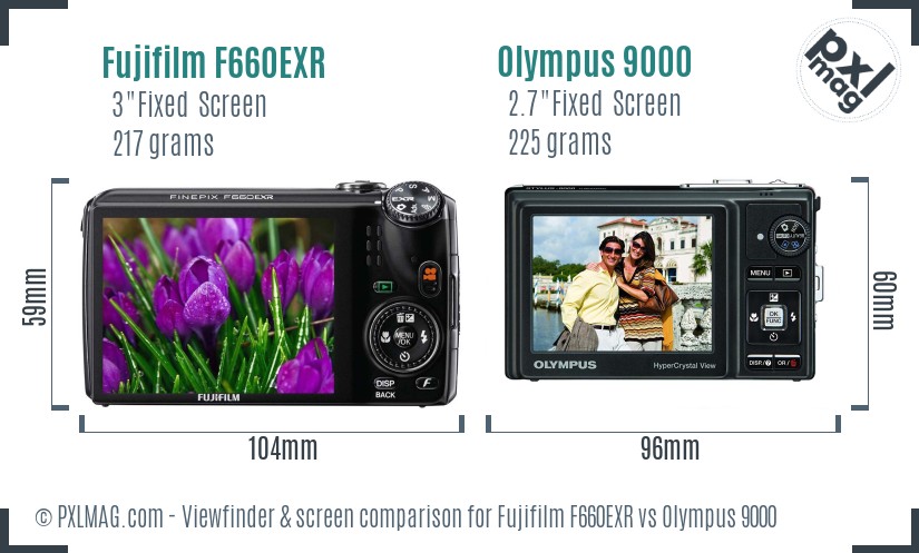 Fujifilm F660EXR vs Olympus 9000 Screen and Viewfinder comparison