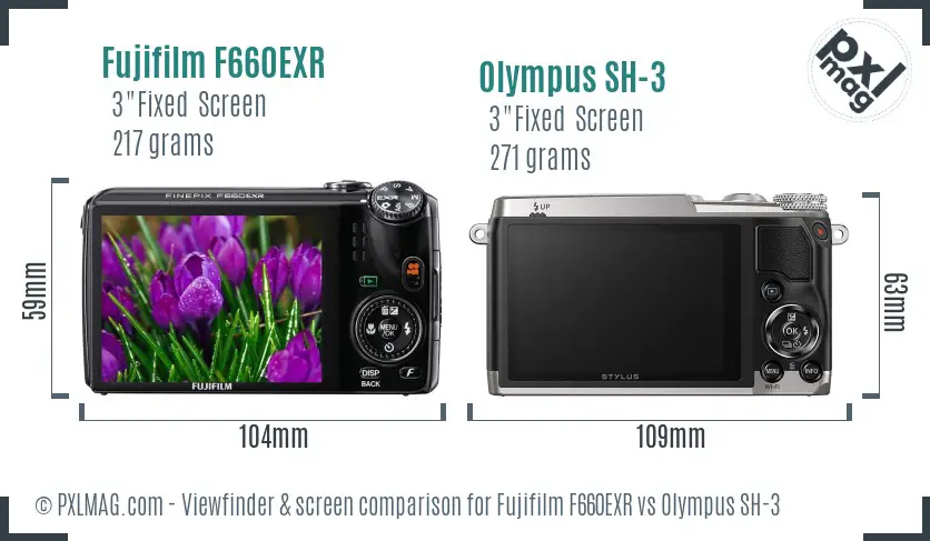 Fujifilm F660EXR vs Olympus SH-3 Screen and Viewfinder comparison
