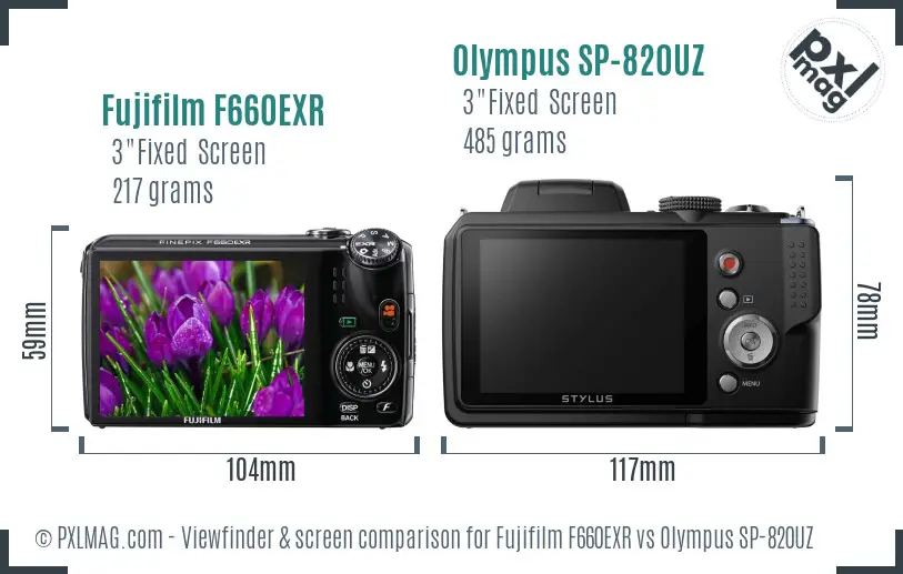 Fujifilm F660EXR vs Olympus SP-820UZ Screen and Viewfinder comparison
