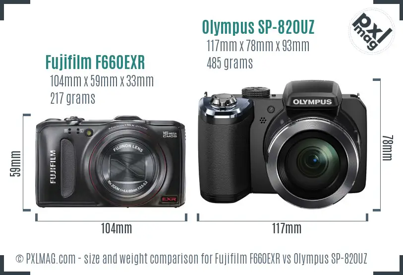 Fujifilm F660EXR vs Olympus SP-820UZ size comparison