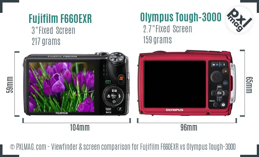 Fujifilm F660EXR vs Olympus Tough-3000 Screen and Viewfinder comparison