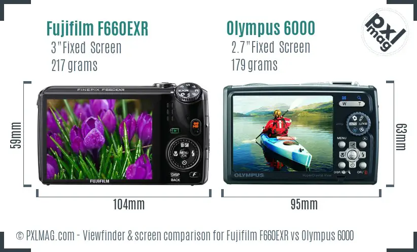 Fujifilm F660EXR vs Olympus 6000 Screen and Viewfinder comparison