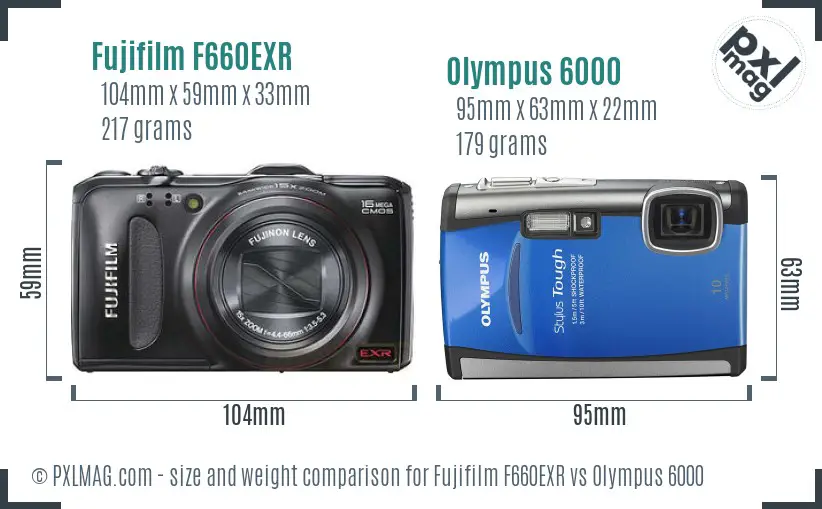 Fujifilm F660EXR vs Olympus 6000 size comparison Fujifilm F660EXR vs Olympus 6000 size comparison