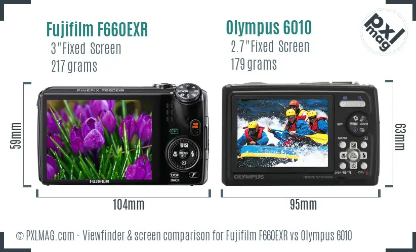 Fujifilm F660EXR vs Olympus 6010 Screen and Viewfinder comparison