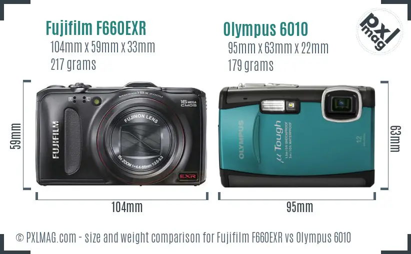 Fujifilm F660EXR vs Olympus 6010 size comparison