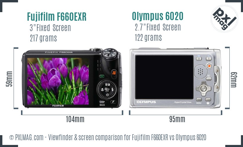 Fujifilm F660EXR vs Olympus 6020 Screen and Viewfinder comparison