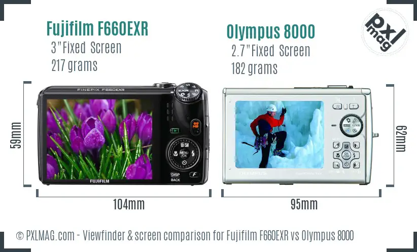 Fujifilm F660EXR vs Olympus 8000 Screen and Viewfinder comparison