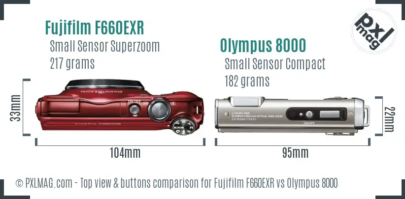 Fujifilm F660EXR vs Olympus 8000 top view buttons comparison