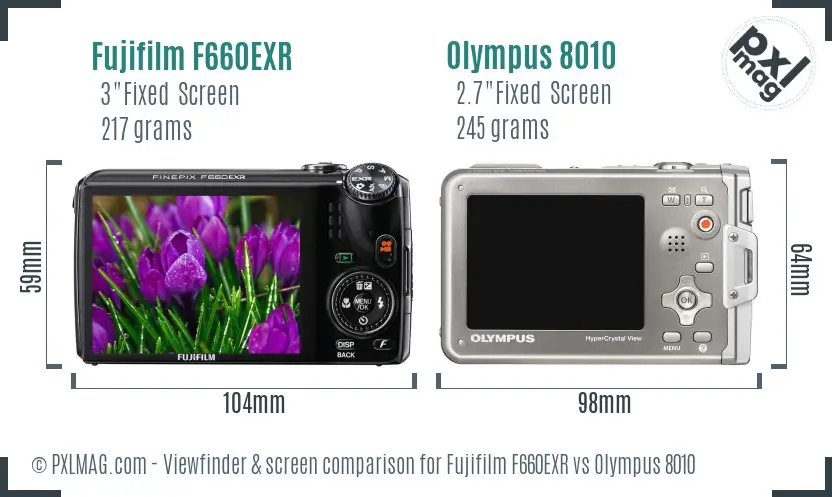 Fujifilm F660EXR vs Olympus 8010 Screen and Viewfinder comparison
