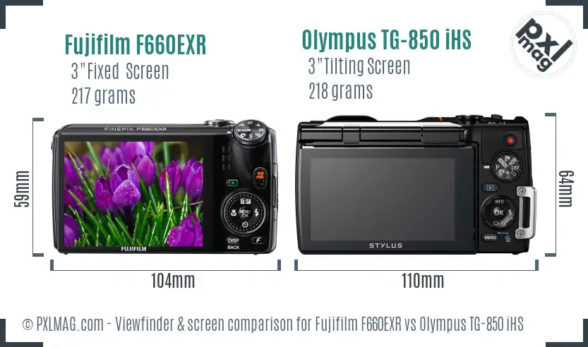 Fujifilm F660EXR vs Olympus TG-850 iHS Screen and Viewfinder comparison