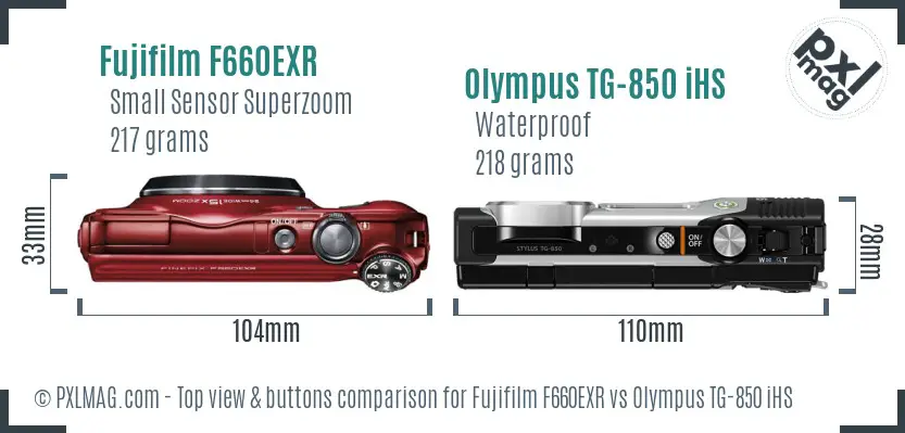 Fujifilm F660EXR vs Olympus TG-850 iHS top view buttons comparison