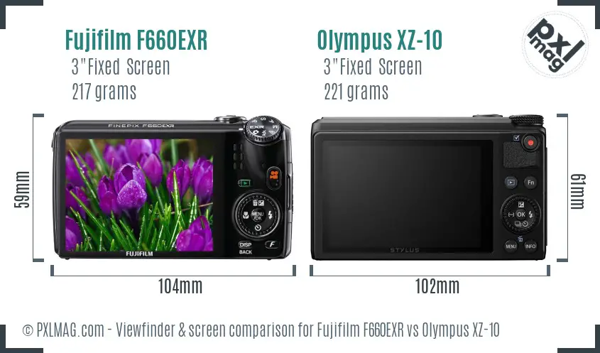 Fujifilm F660EXR vs Olympus XZ-10 Screen and Viewfinder comparison