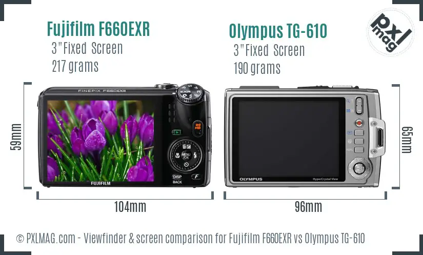 Fujifilm F660EXR vs Olympus TG-610 Screen and Viewfinder comparison