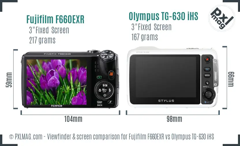 Fujifilm F660EXR vs Olympus TG-630 iHS Screen and Viewfinder comparison