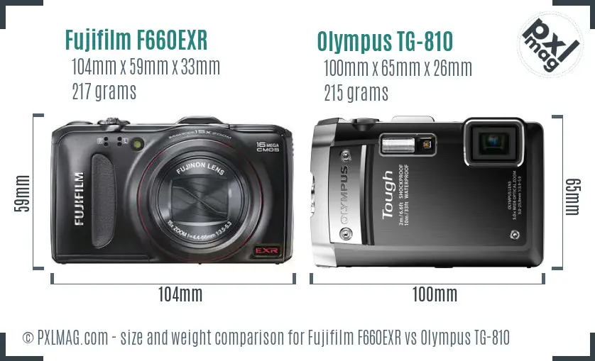 Fujifilm F660EXR vs Olympus TG-810 size comparison