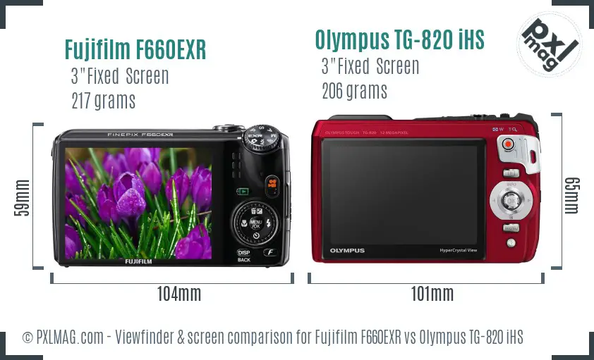 Fujifilm F660EXR vs Olympus TG-820 iHS Screen and Viewfinder comparison