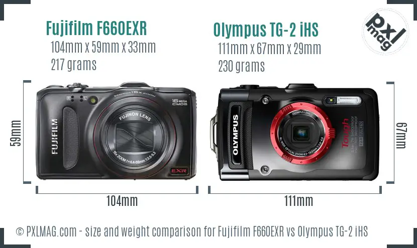 Fujifilm F660EXR vs Olympus TG-2 iHS size comparison