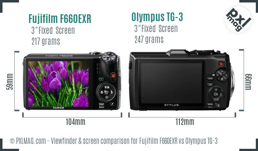 Fujifilm F660EXR vs Olympus TG-3 Screen and Viewfinder comparison