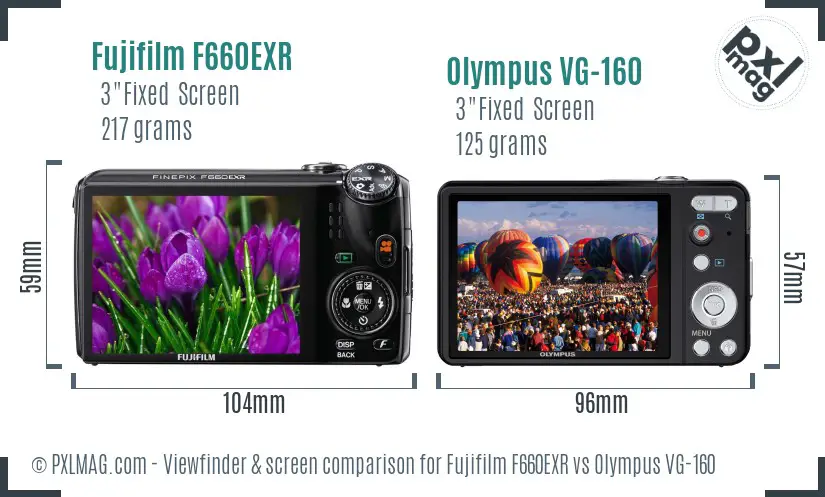 Fujifilm F660EXR vs Olympus VG-160 Screen and Viewfinder comparison