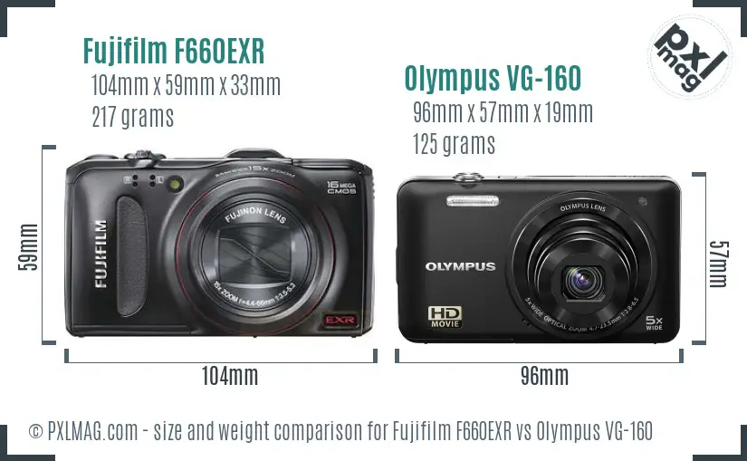 Fujifilm F660EXR vs Olympus VG-160 size comparison