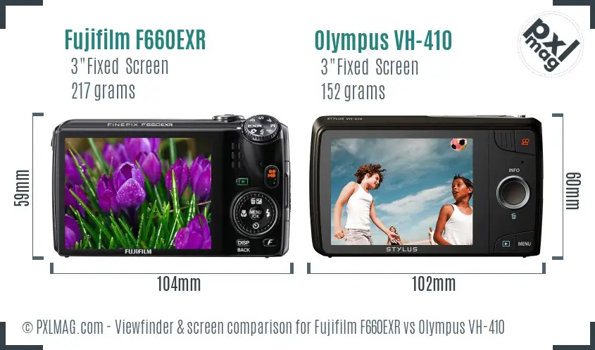 Fujifilm F660EXR vs Olympus VH-410 Screen and Viewfinder comparison