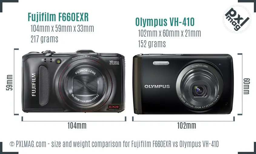 Fujifilm F660EXR vs Olympus VH-410 size comparison