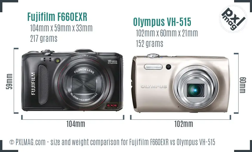Fujifilm F660EXR vs Olympus VH-515 size comparison